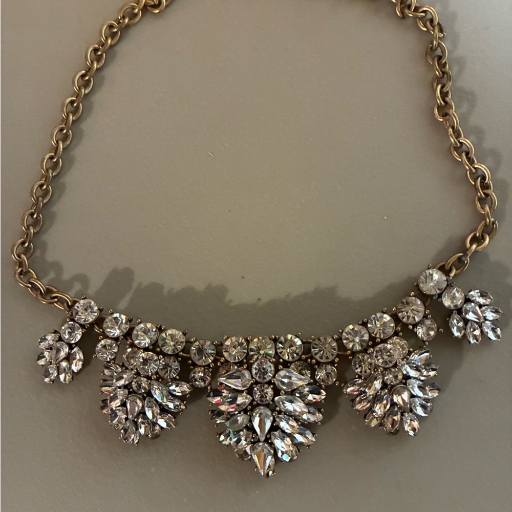J. Crew Gold Necklace with Clear Crystals